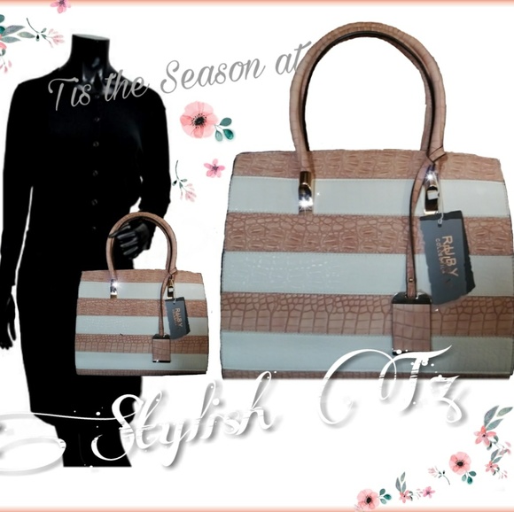 White Pink 🆕Stripped Handbag - Picture 3 of 8